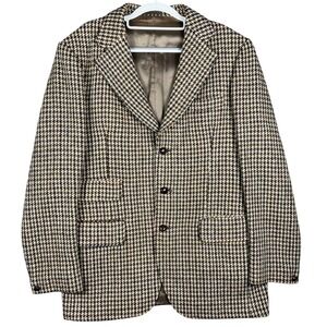 Dunn & Co Harris‎ Tweed Sport Coat Mens 42 Brown Green Wool Check Blazer Vintage